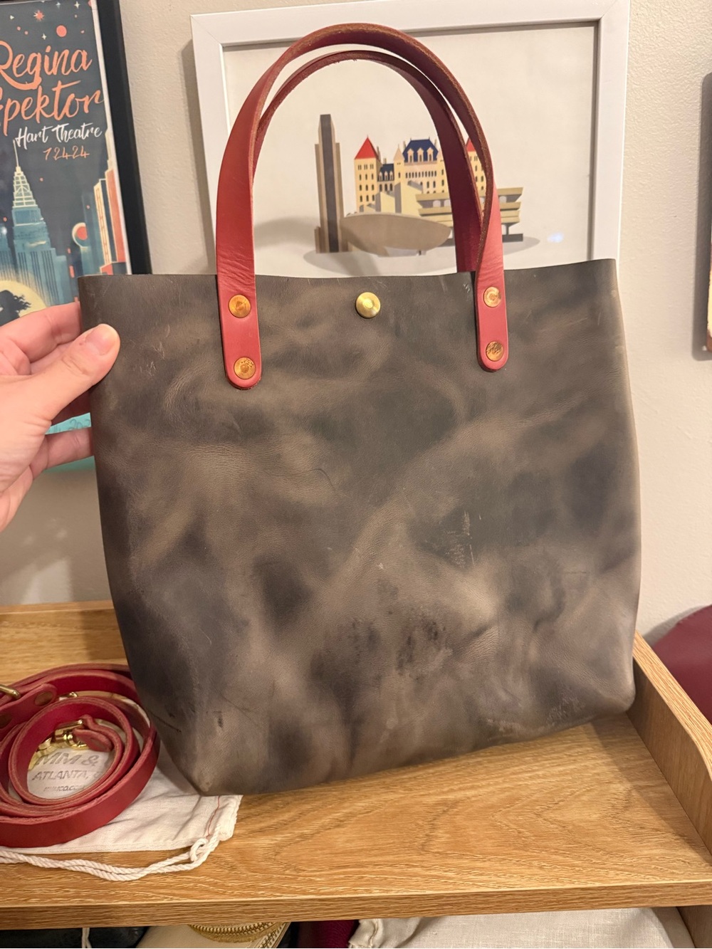 EUC KMM Grey Sky (?) Mini Tote with hot pink strap - Picture 3 of 8